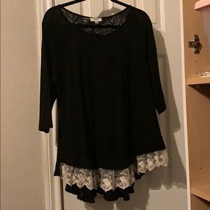 Black Umgee Shirt with Lace Ruffle